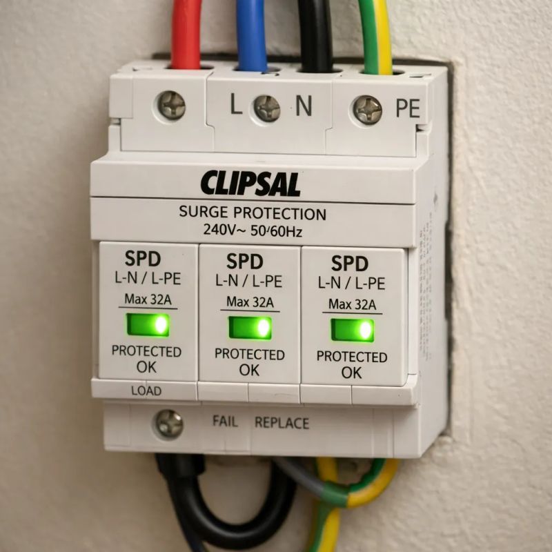 Whole-home surge protection equipment installed at a residential electrical panel