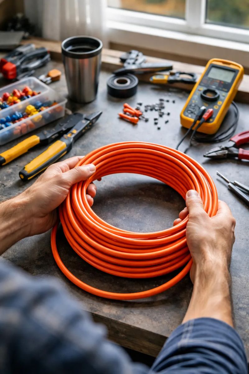 Electrician repairing residential wiring inside a Houston home