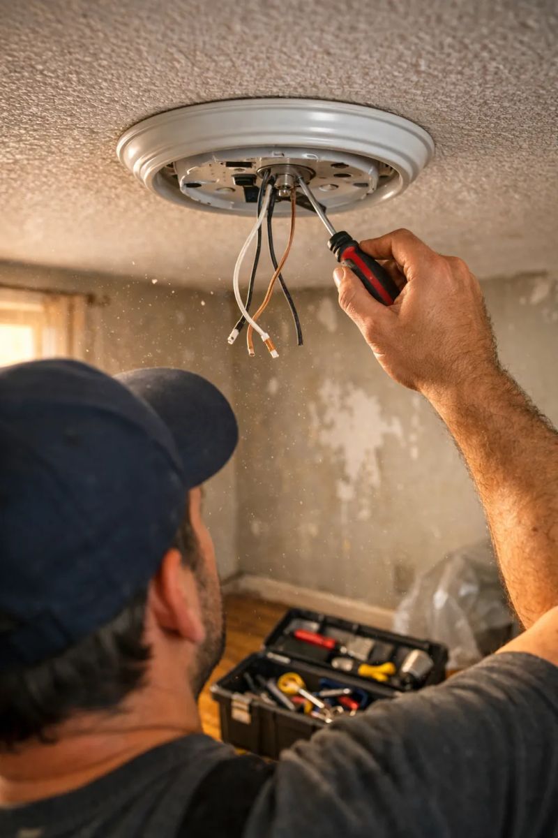 Houston electrician inspecting a residential outlet for electrical safety concerns